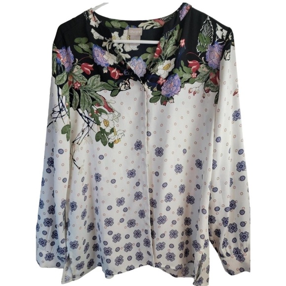 Chico's Women's Multi Blouse  Floral with Black Accents/ Size 0 - Picture 1 of 10